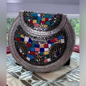 Mosaic Handmade Purse Silver & Multi